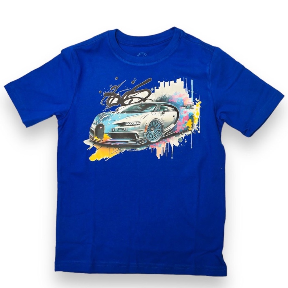 Wonder Nation Boy’s Kids Graphic Car Short Sleeve Crewneck T-Shirt Royal Blue M